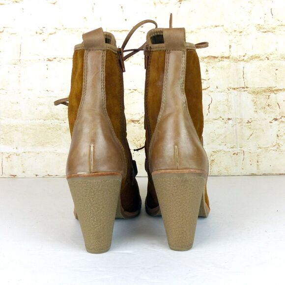 Charles David Boots Women 8 Brown Suede Leather Lace Up Ankle Block Heel Rustic - Picture 8 of 14